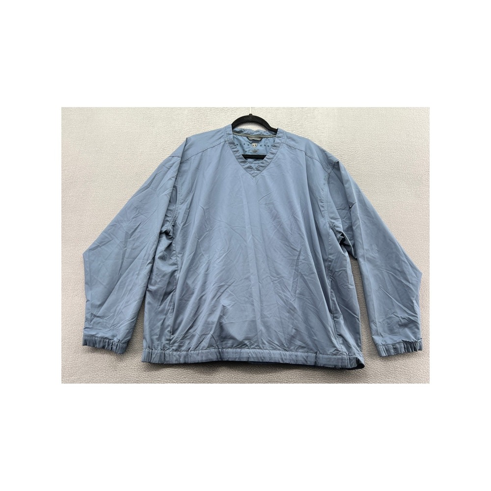 Nike Golf Jacket Mens XL Blue V-Neck Windshirt Pullover Long Sleeve Pockets